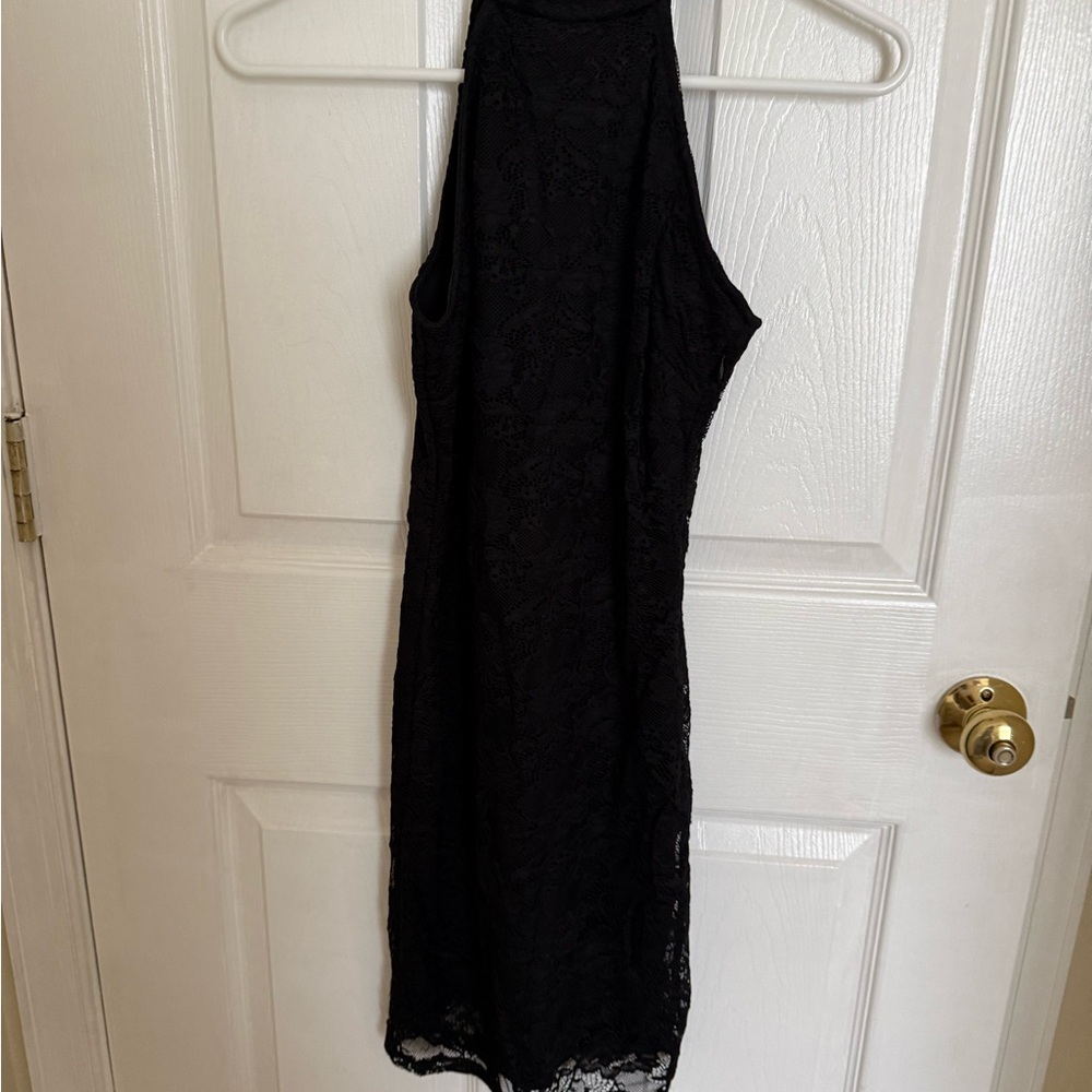 Black Lace Halter Midi Dress